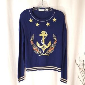 Embroidered Nautical Sweater With Anchor and Stars